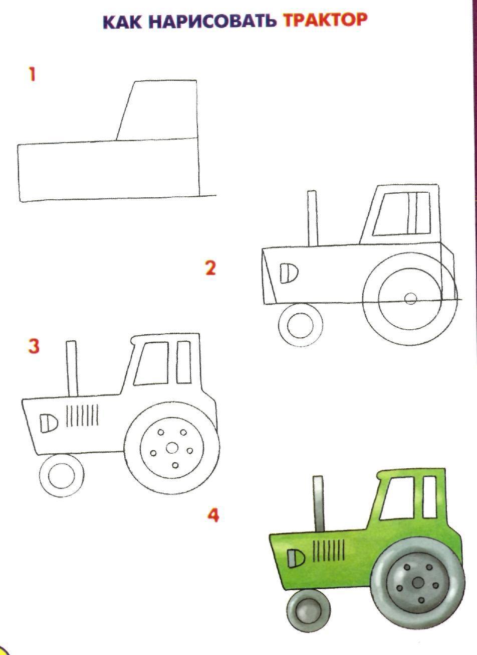 Трактор с ковшом нарисовать для детей поэтапно