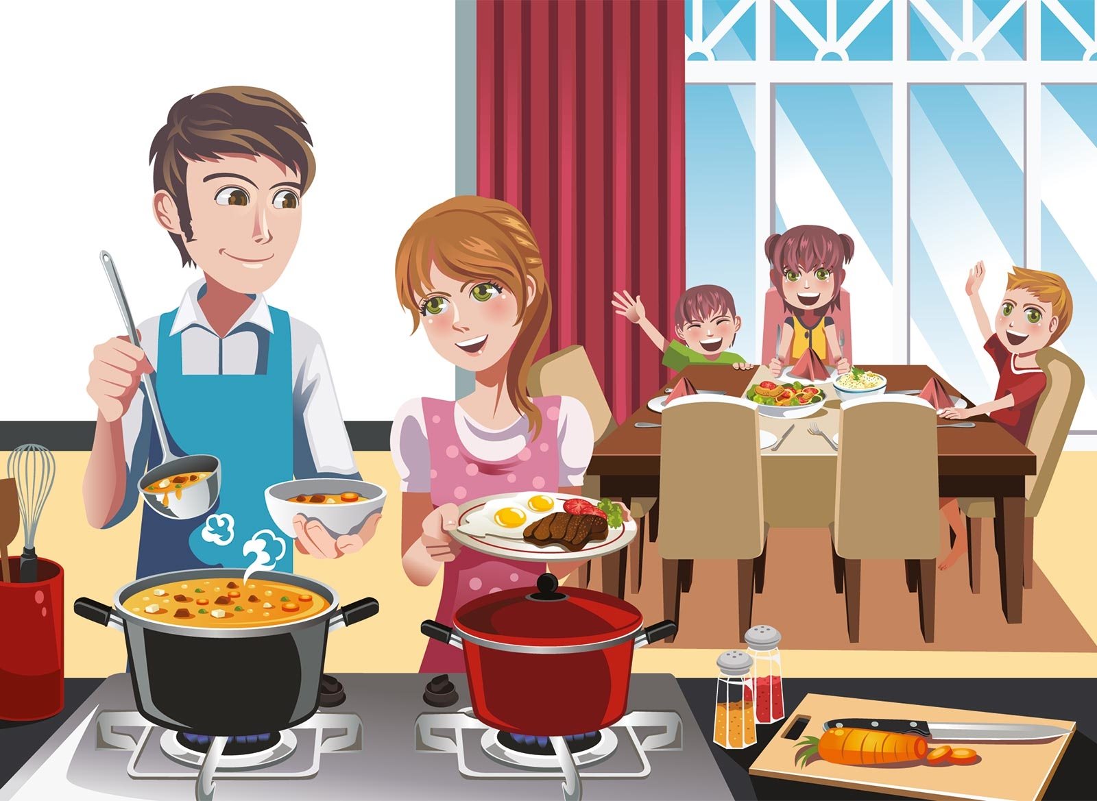 Рисунок ужин. Семья обедает в столовой. Картина семья за столом. Семья за столом иллюстрация. Семейный завтрак иллюстрация.