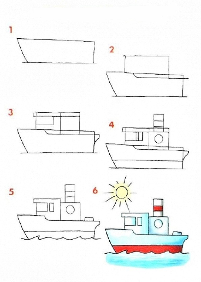 Нарисовать корабль ребенку поэтапно легко