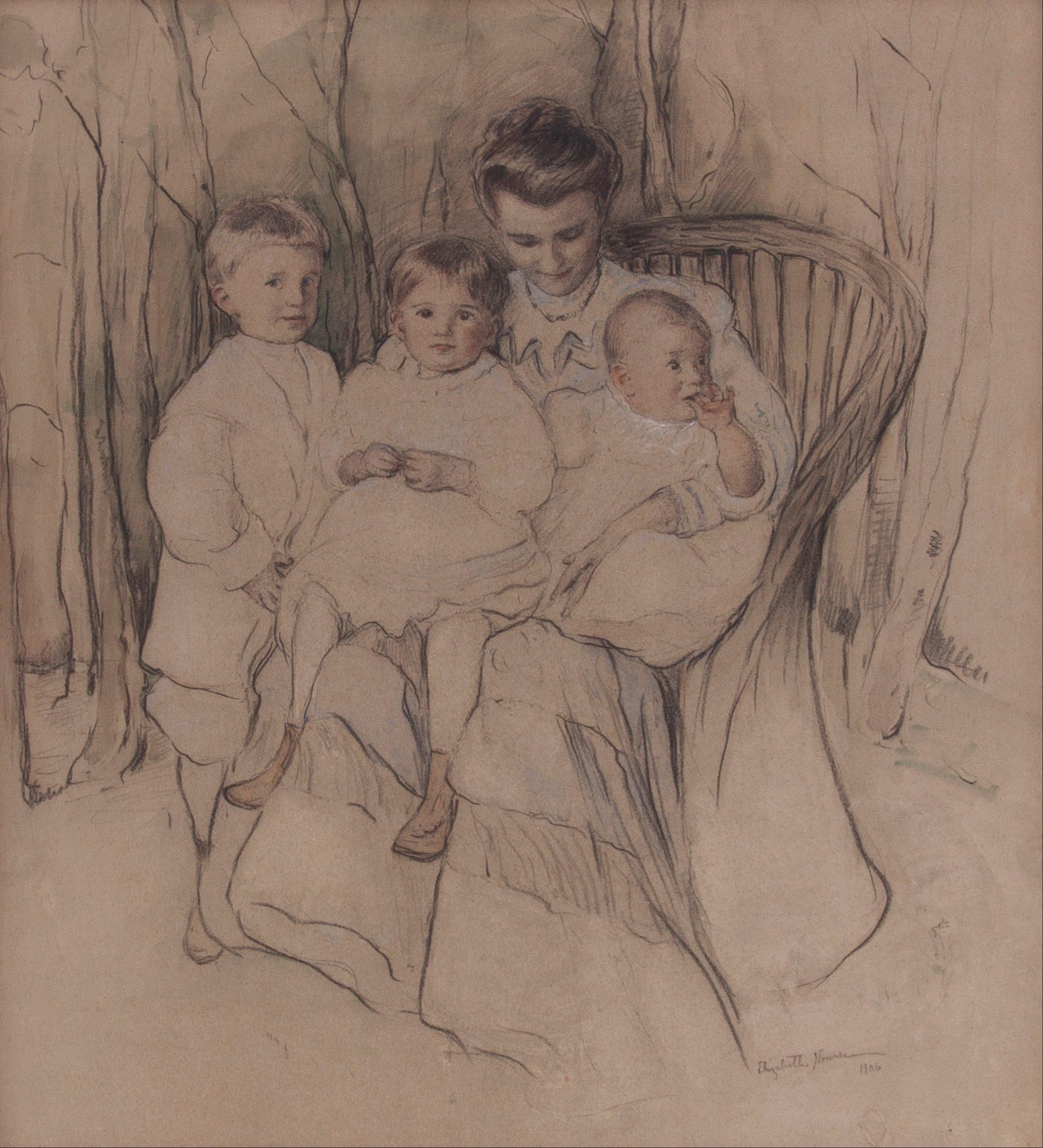Про маму двух сыновей. Элизабет Нурс картины. Elizabeth Nourse картины. Картина многодетная мать. Зарисовка мамы с ребенком.