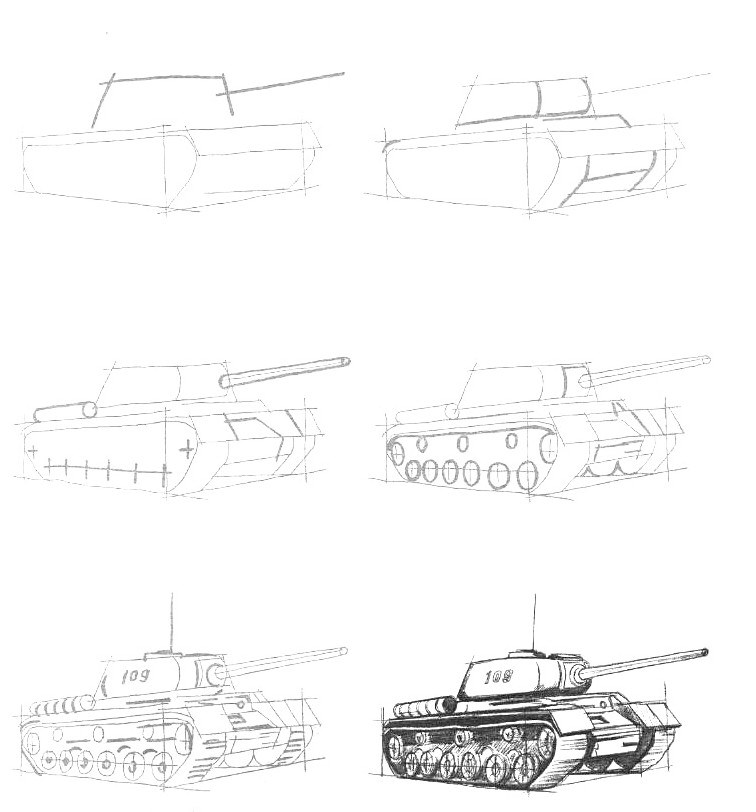 Как нарисовать танк т 34 поэтапно для 2 класса