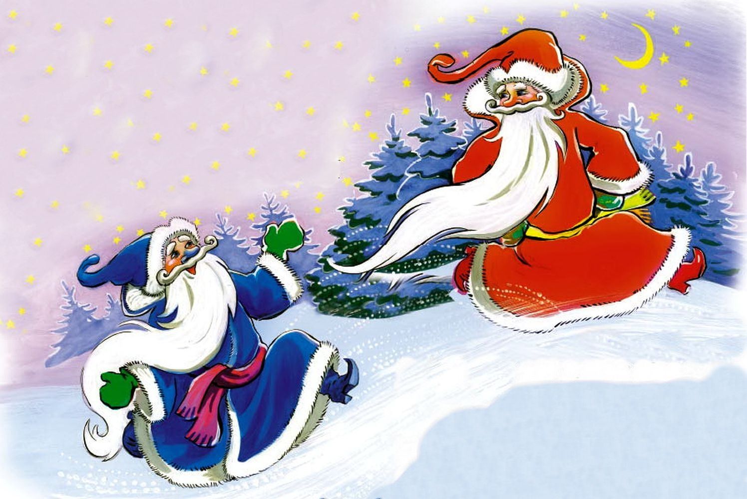 Деда мороза 2 класс. Два Мороза русская народная сказка. Иллюстрация к сказке два Мороза. Два Мороза игра для детей. Мороз красный нос и Мороз синий нос сказка.