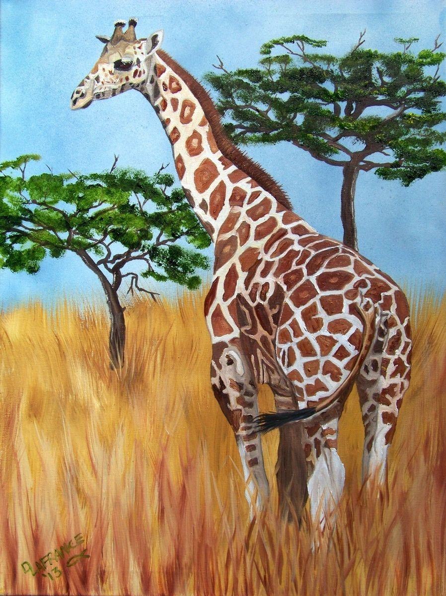 На рисунке изображен жираф. Живописный Жираф Даррелл. Рисунок жирафа. Жираф цветными карандашами. Жираф гуашью.