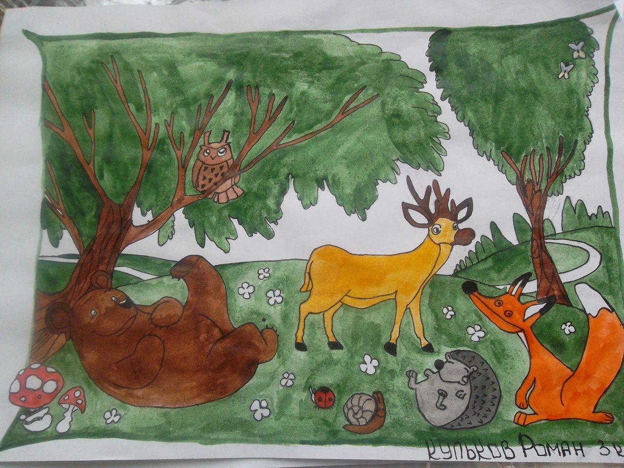 Конкурсы животный мир. Лес глазами детей. Рисунок на тему лес. Рисование животные в лесу. Детские рисунки о природе и животных.