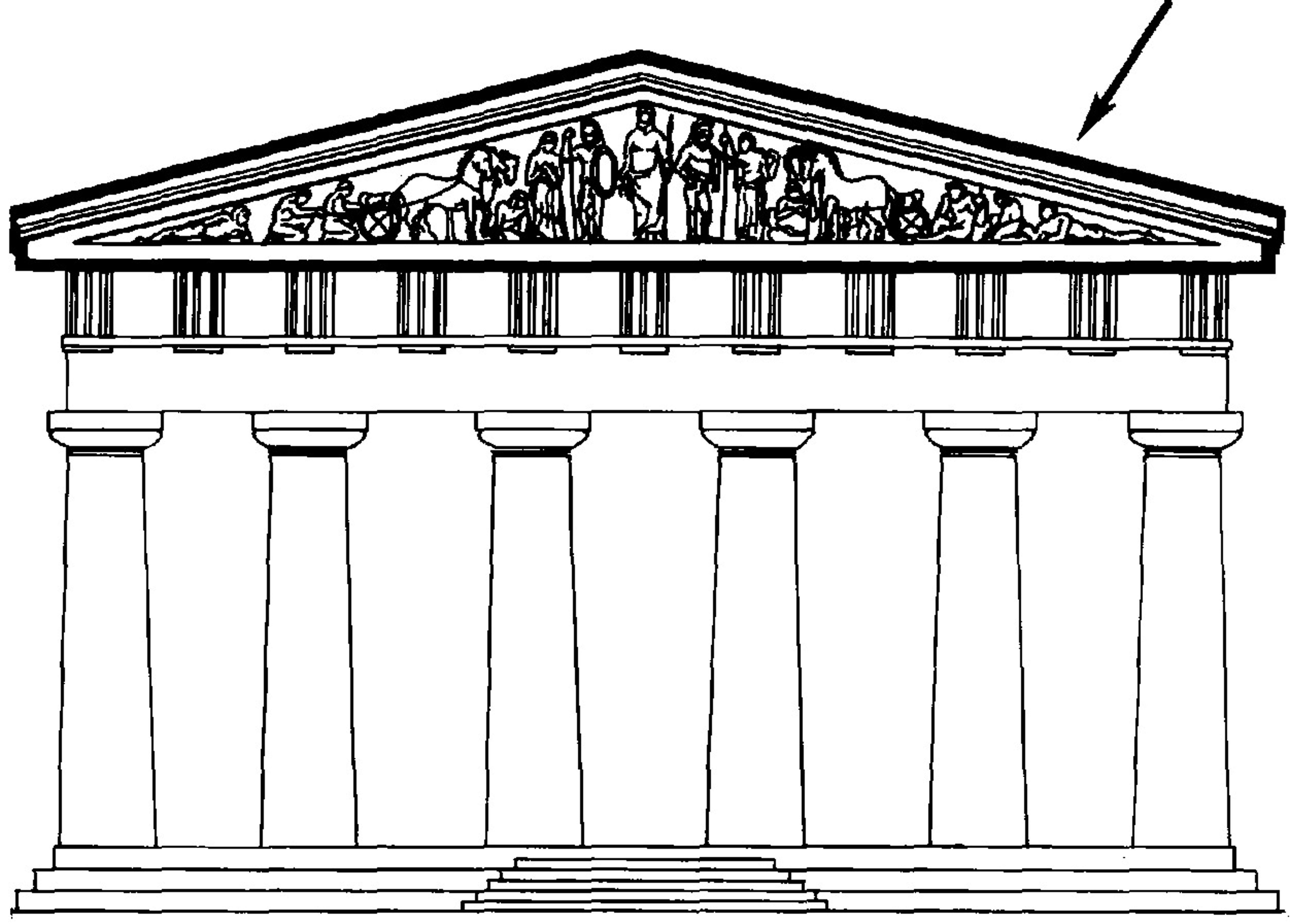 Античный храм рисунок. Храм Афины Парфенон черно белый. Храм Парфенон рисунок. Фронтон греческого храма. Древнегреческий храм Парфенон рисунок.