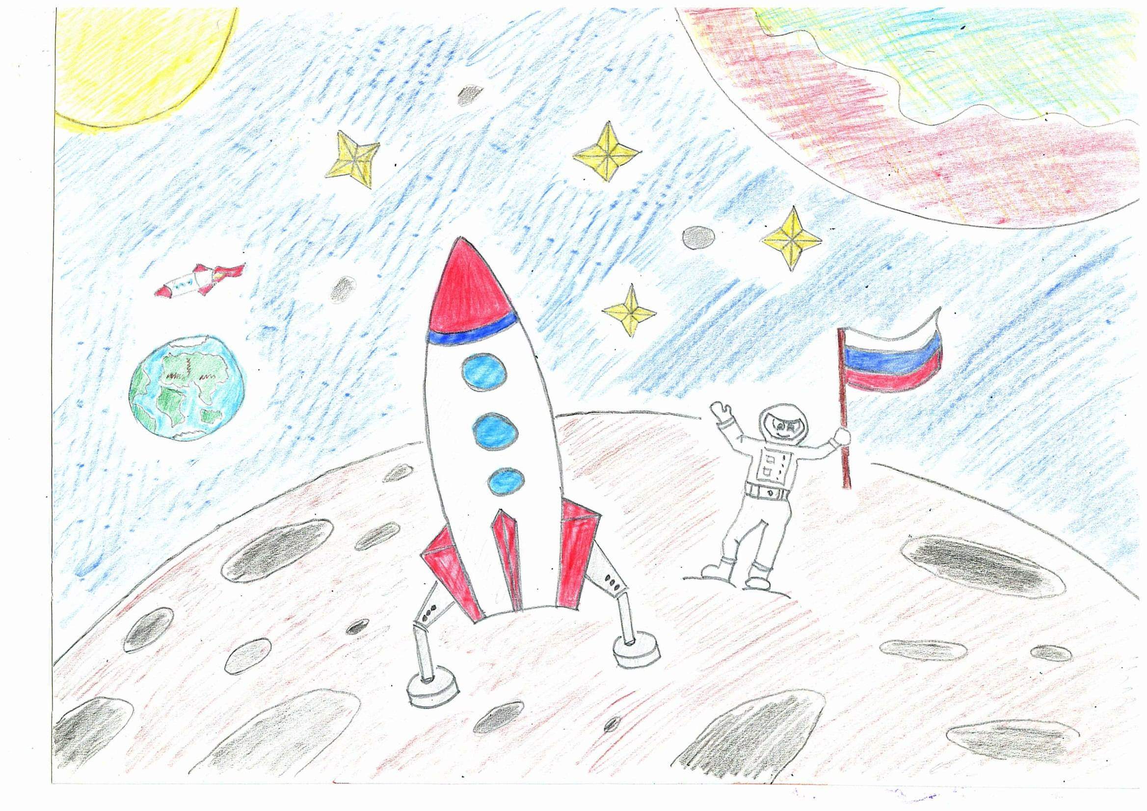 Детские рисунки ко дню карандаша. Рисунок на тему космос. Рисунок на космическую тему. Рисование ко Дню космонавтики. Рисунок ко Дню космонавтики.