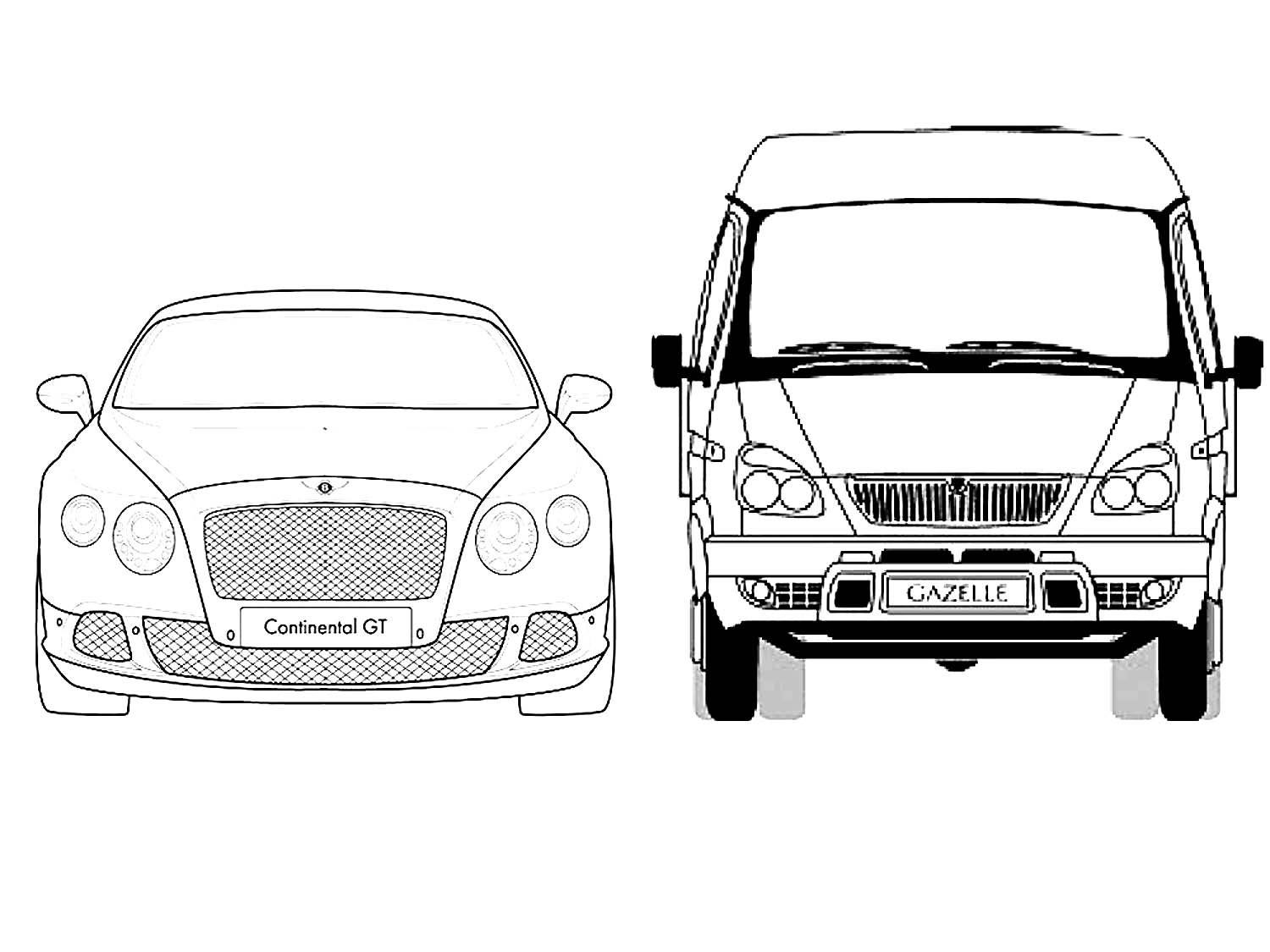 Рисунок спереди. Раскраска Бентли Континенталь. Контуры автомобилей для рисования. Раскраски машины Газель. Газель вид спереди рисунок.