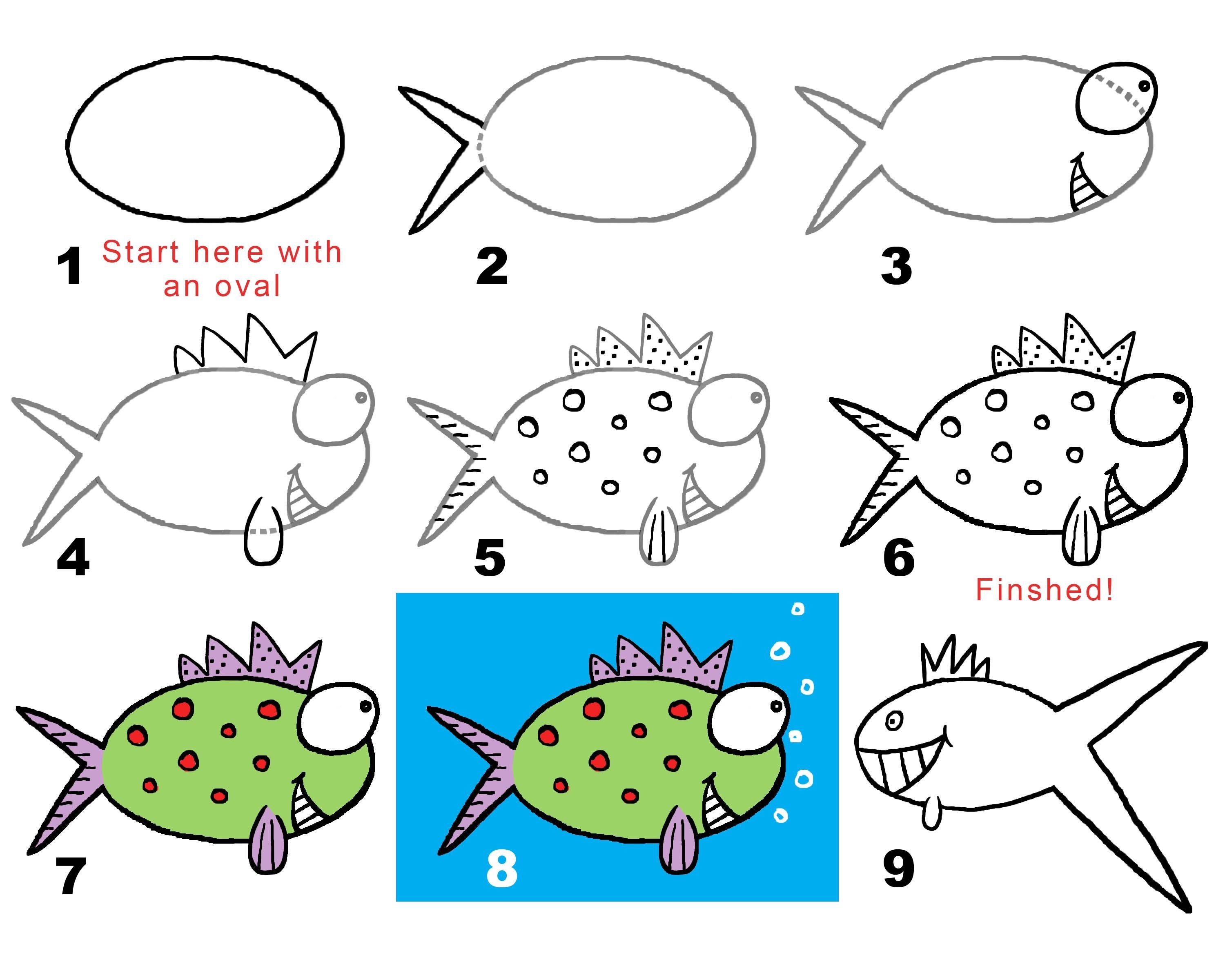 Как нарисовать рыбку поэтапно