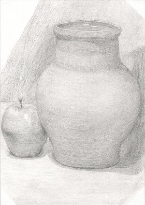 Рисунок карандашом кувшин с яблоком