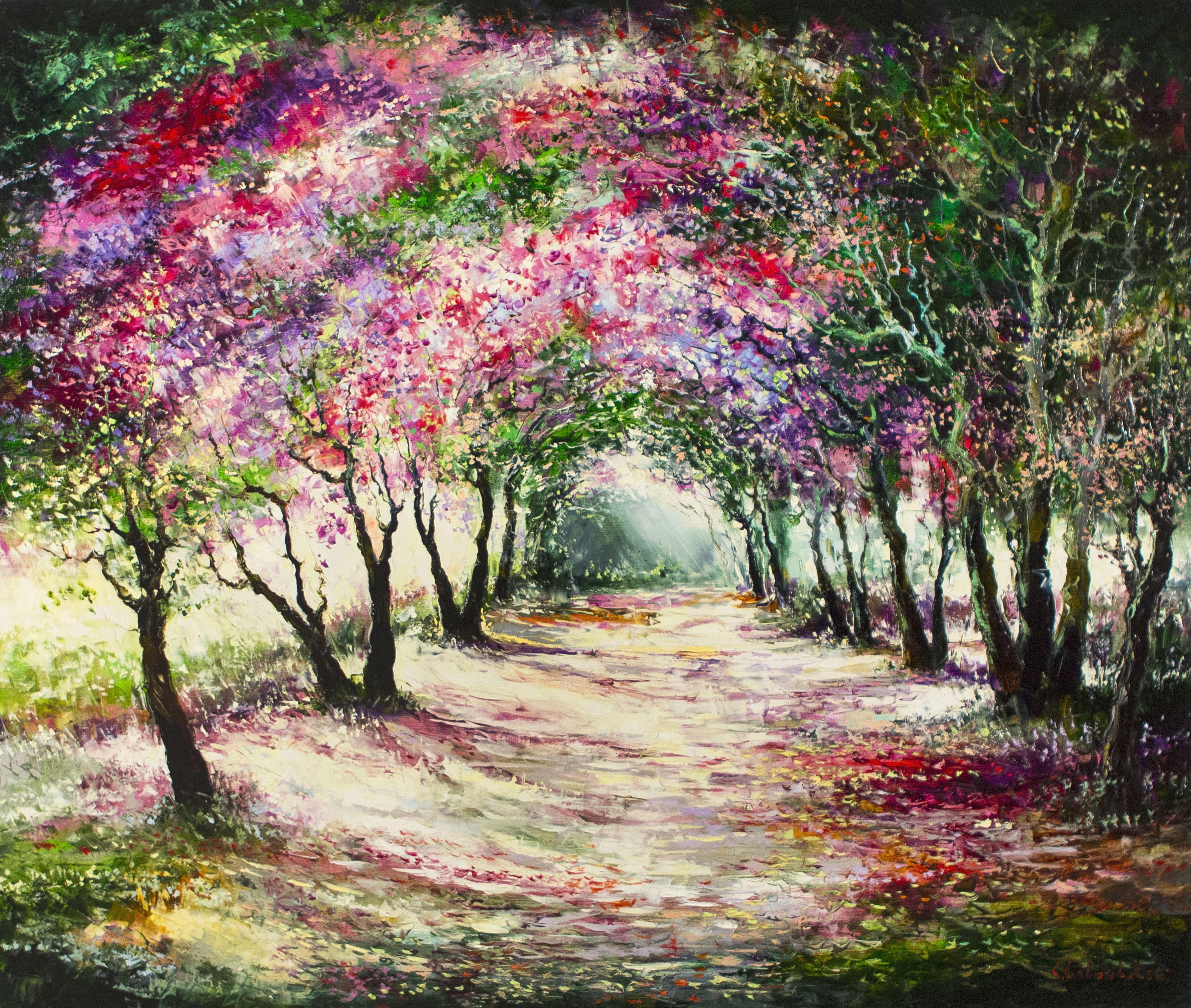 Trees painting. Аллея живопись. Картина маслом аллея. Живопись деревья аллеями. Яблоневый сад акварель.