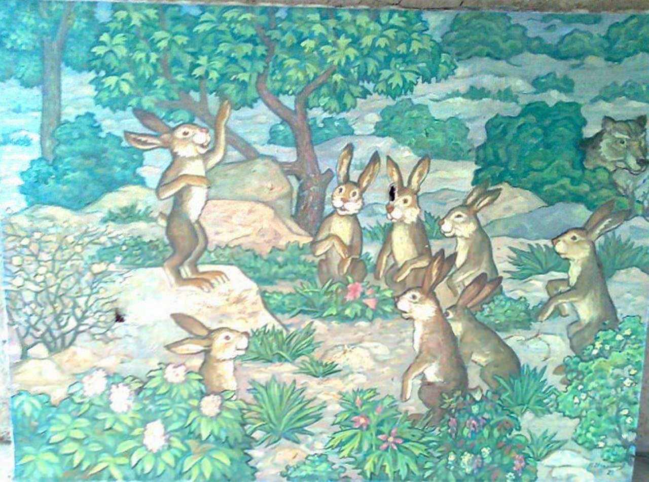 Развитие речи зайцы старшая группа. Заяц хвастун Храбрый заяц. Заяц хвастунишка. Заяц живопись. Картина зайцы в старшей группе.