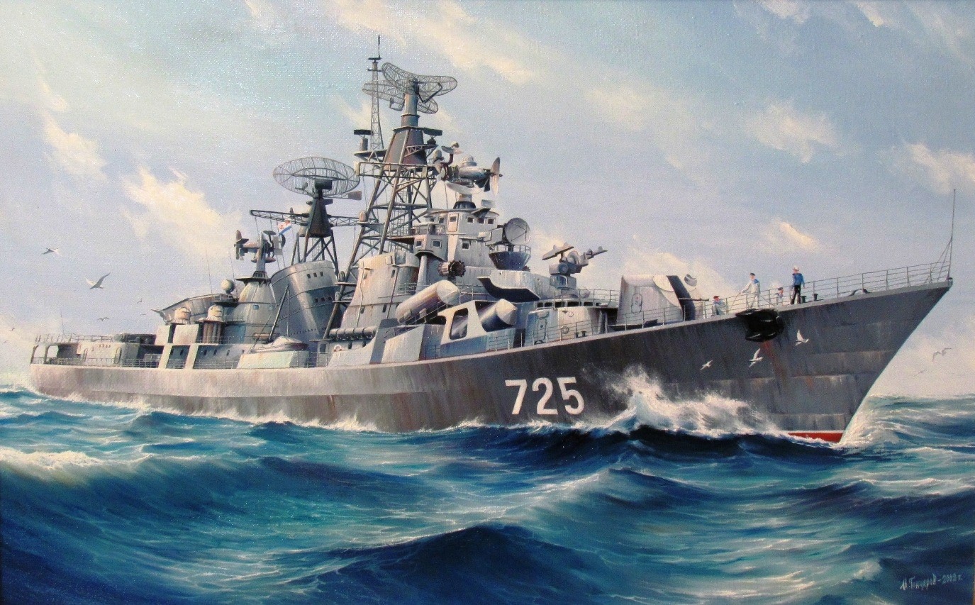 Рисунок военный корабль в море