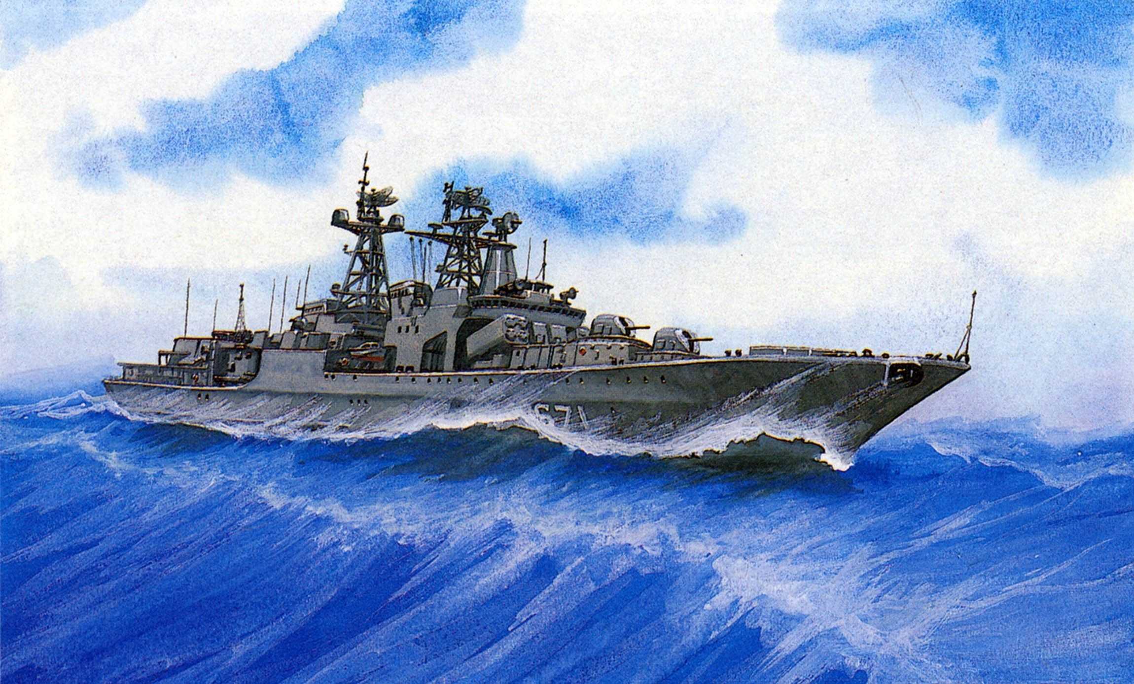 Рисунок военный корабль в море