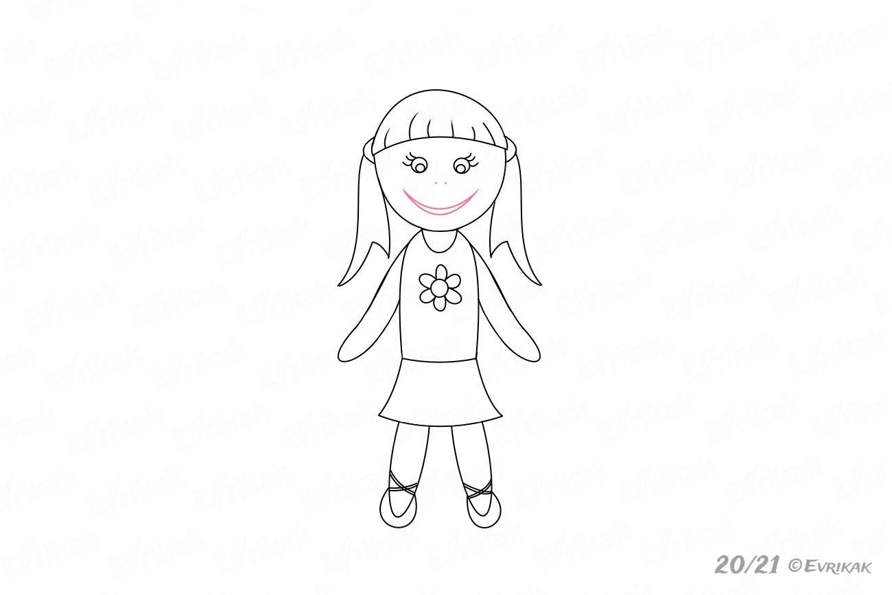 Легкий рисунок куклы. Рисунок девочки карандашом для детей. Поэтапное рисование куклы. Рисунки кукол для срисовки. Кукла рисунок карандашом.