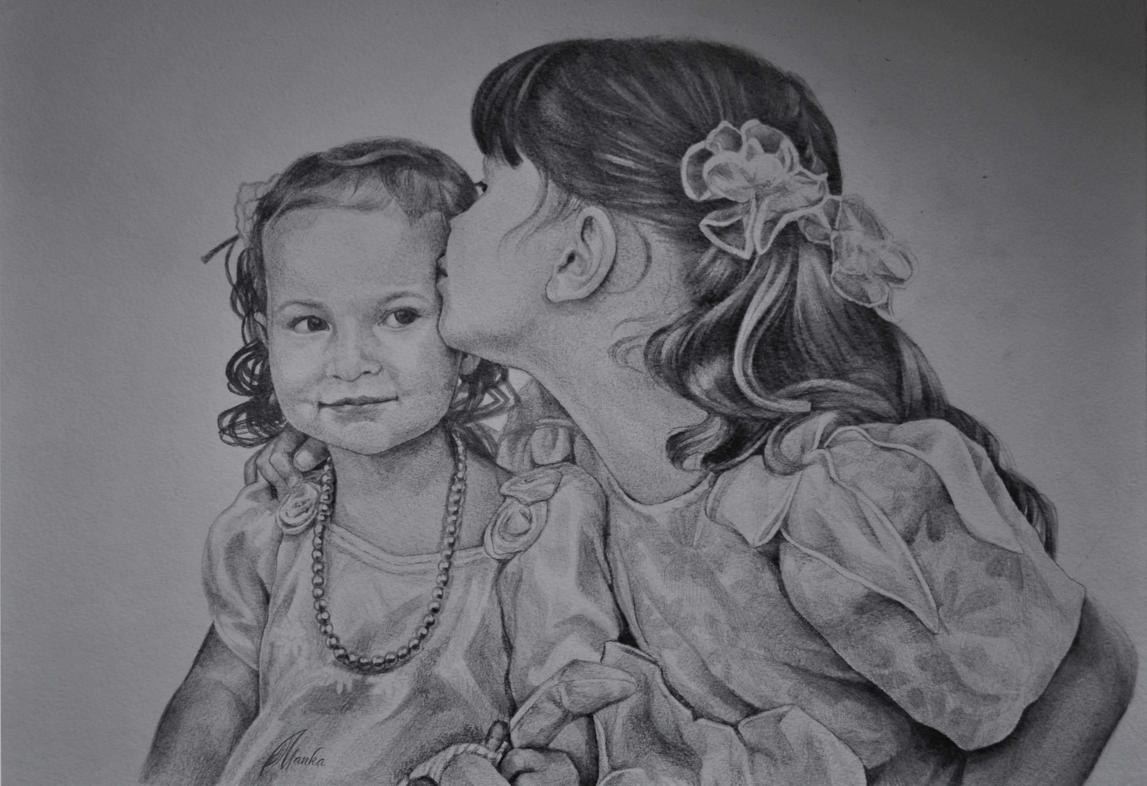 Картинки сестра нарисованные. Рисунок для сестры. Портрет карандашом двое. Картина карандашом женщина с ребенком. Портрет двух девочек карандашом.