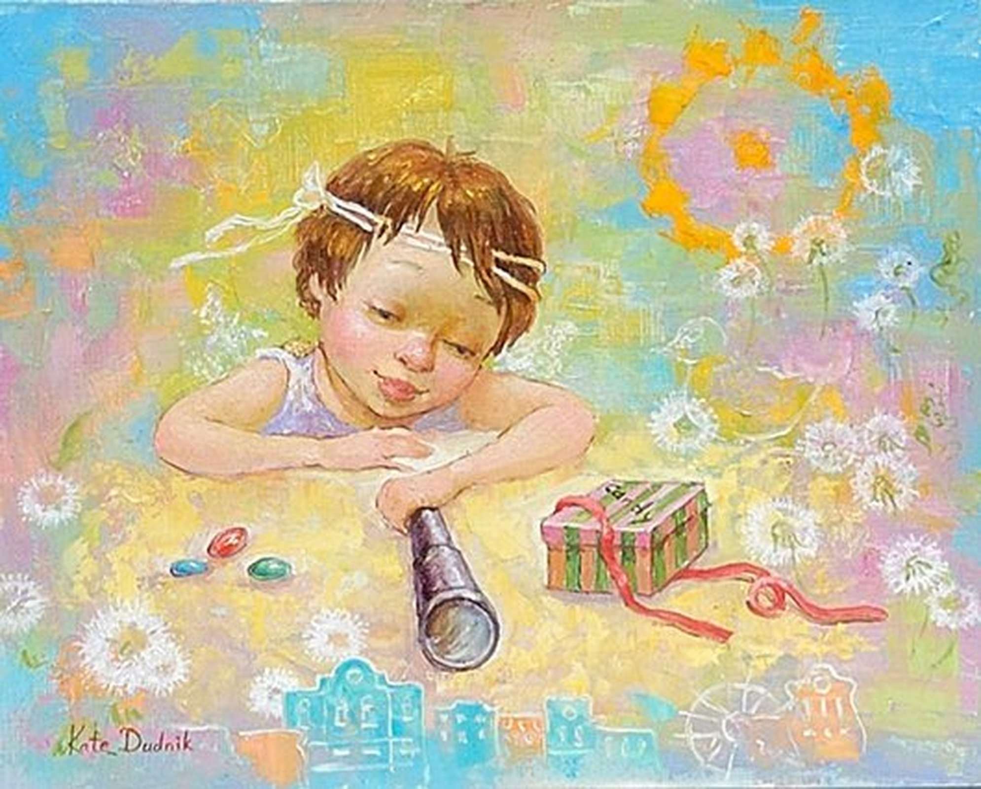 В детстве многие мечтали. Картины художницы Екатерины Дудник. Картины художницы Екатерины Дудник к мечте. Рисунок на тему мое счастливое детство.