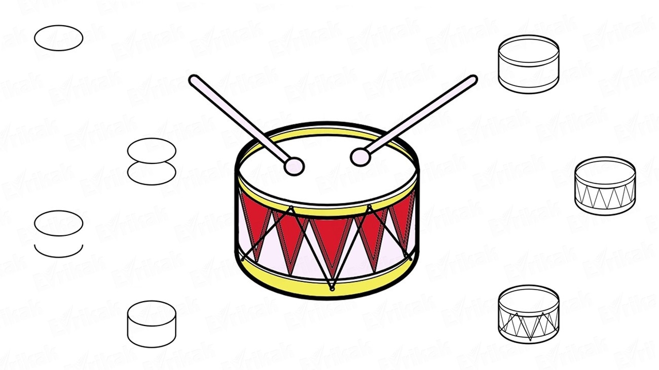 Как нарисовать барабанную установку карандашом поэтапно