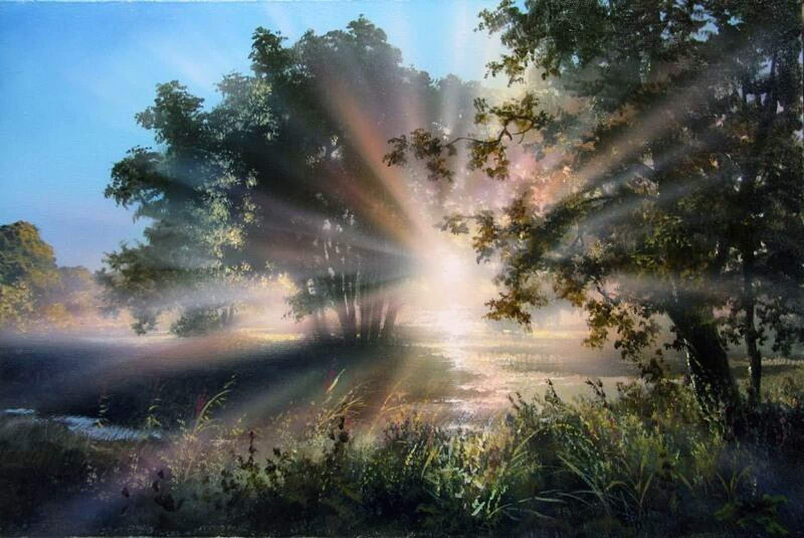 Раннее летнее утро в воздухе чувствуется бодрящая. Пейзажи художника Сергея Ковальчука.
