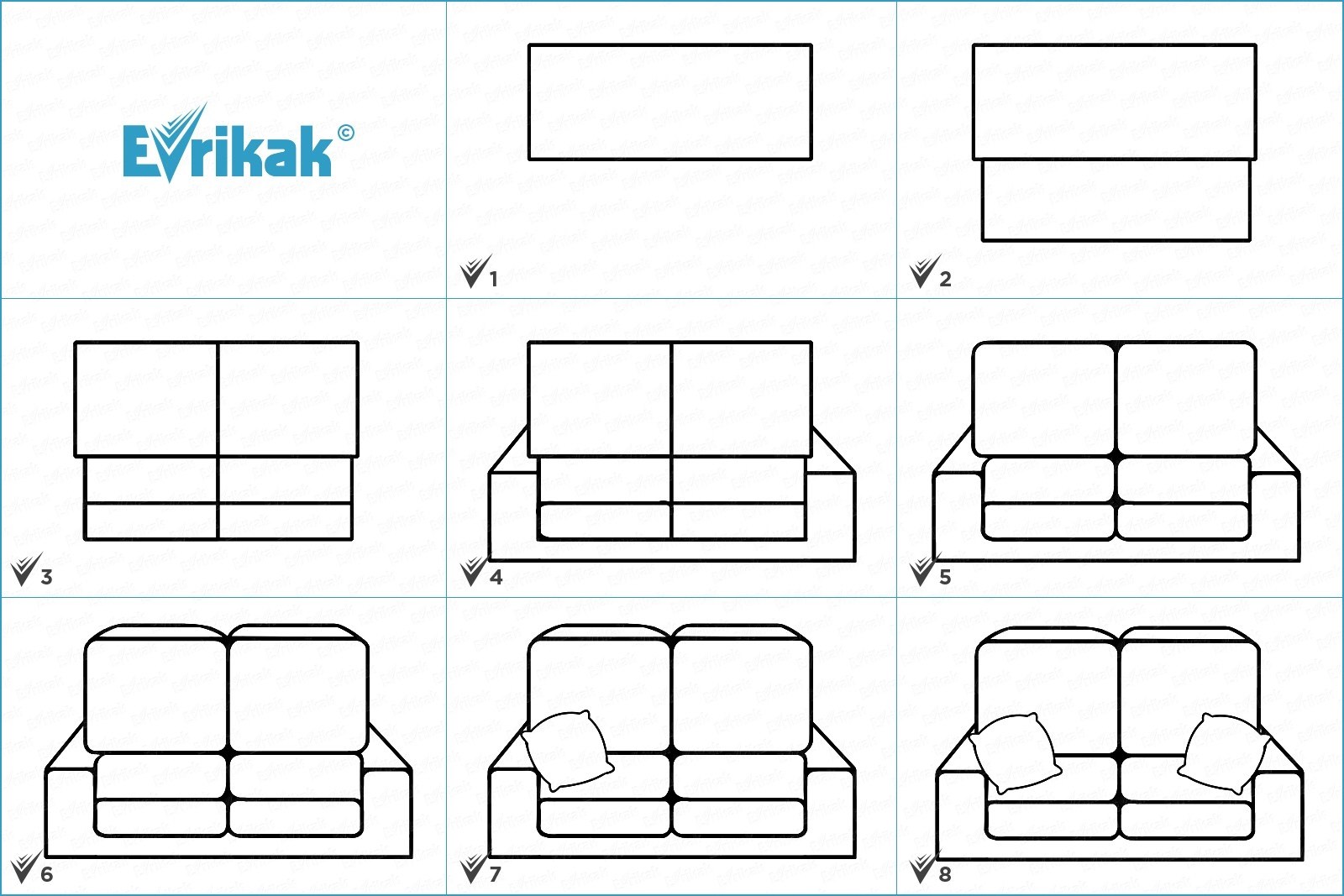 Нарисовать диван карандашом поэтапно