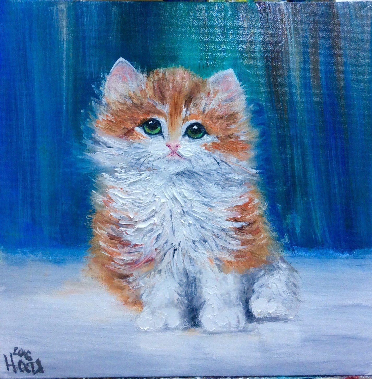 Рисунок кота гуашью