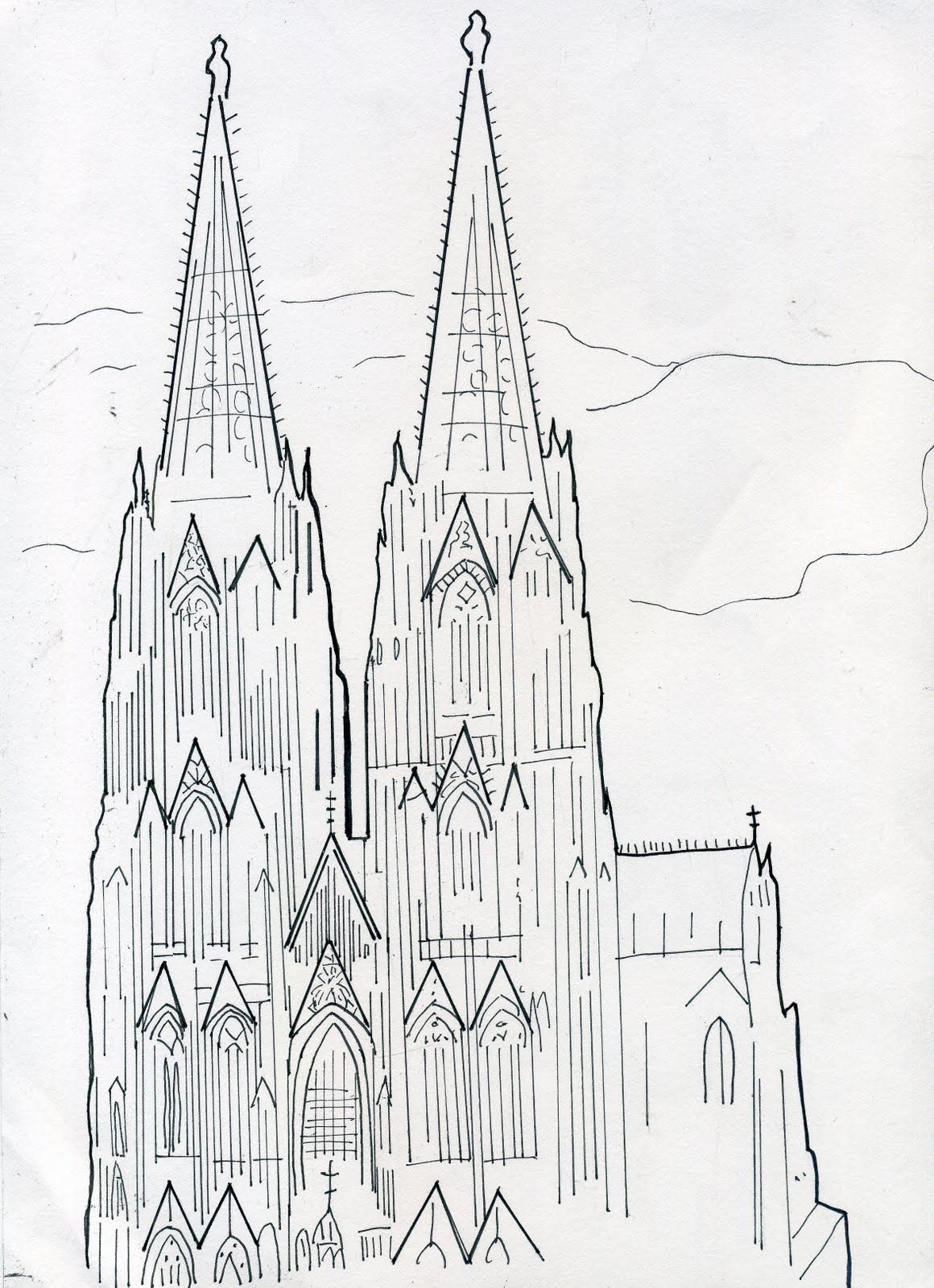 Кельнский собор рисунок простой