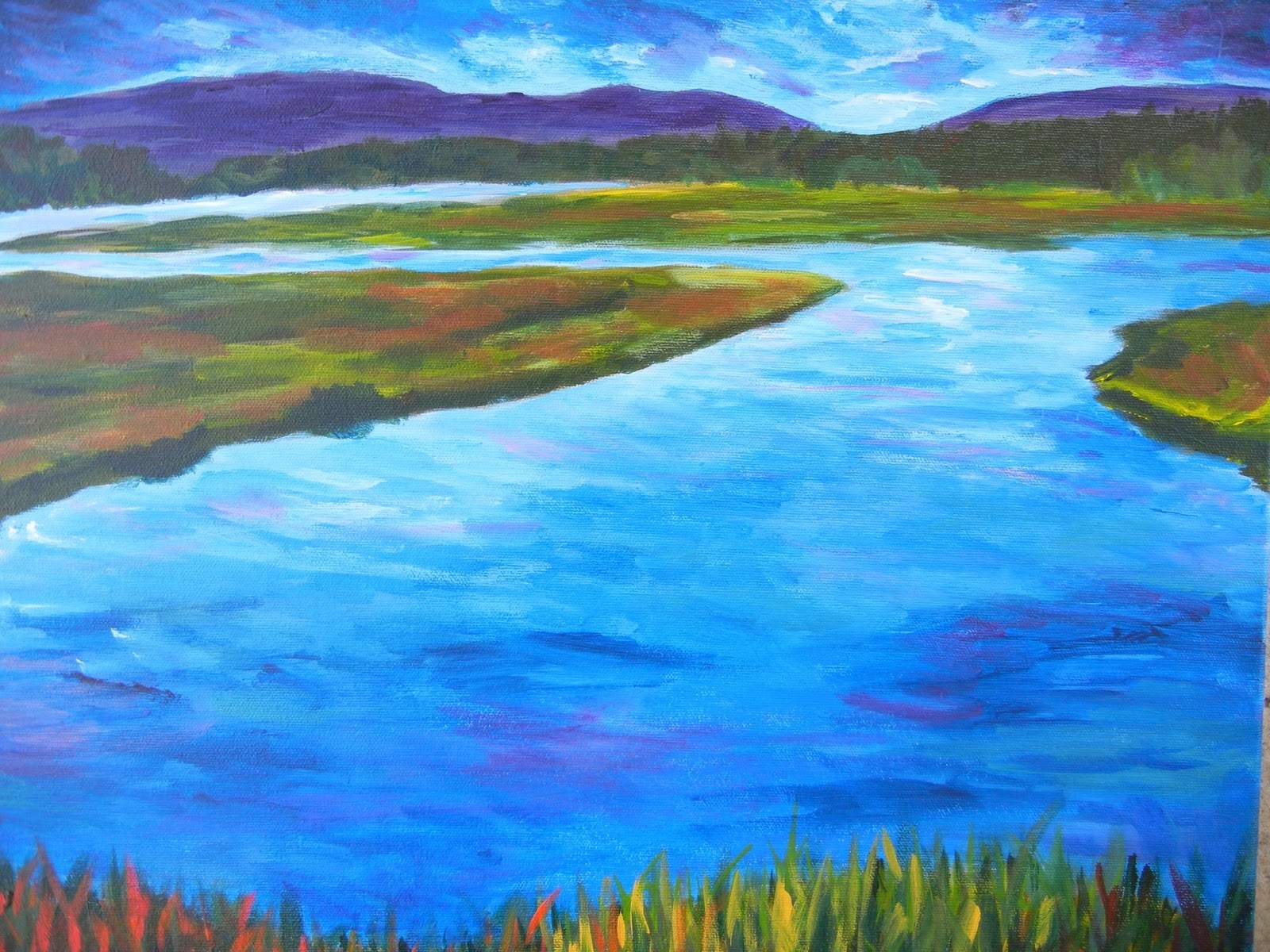 Рисунок показывающий красоту реки озера или моря. Рисуем реку. Речка рисунок. Пейзаж для детей широкий. Река рисунок красками.