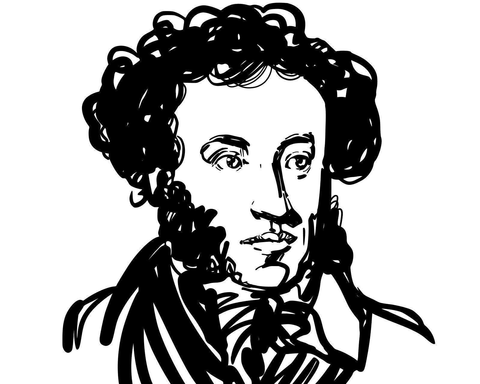 Черно белые писатели. Пушкин портрет вектор.