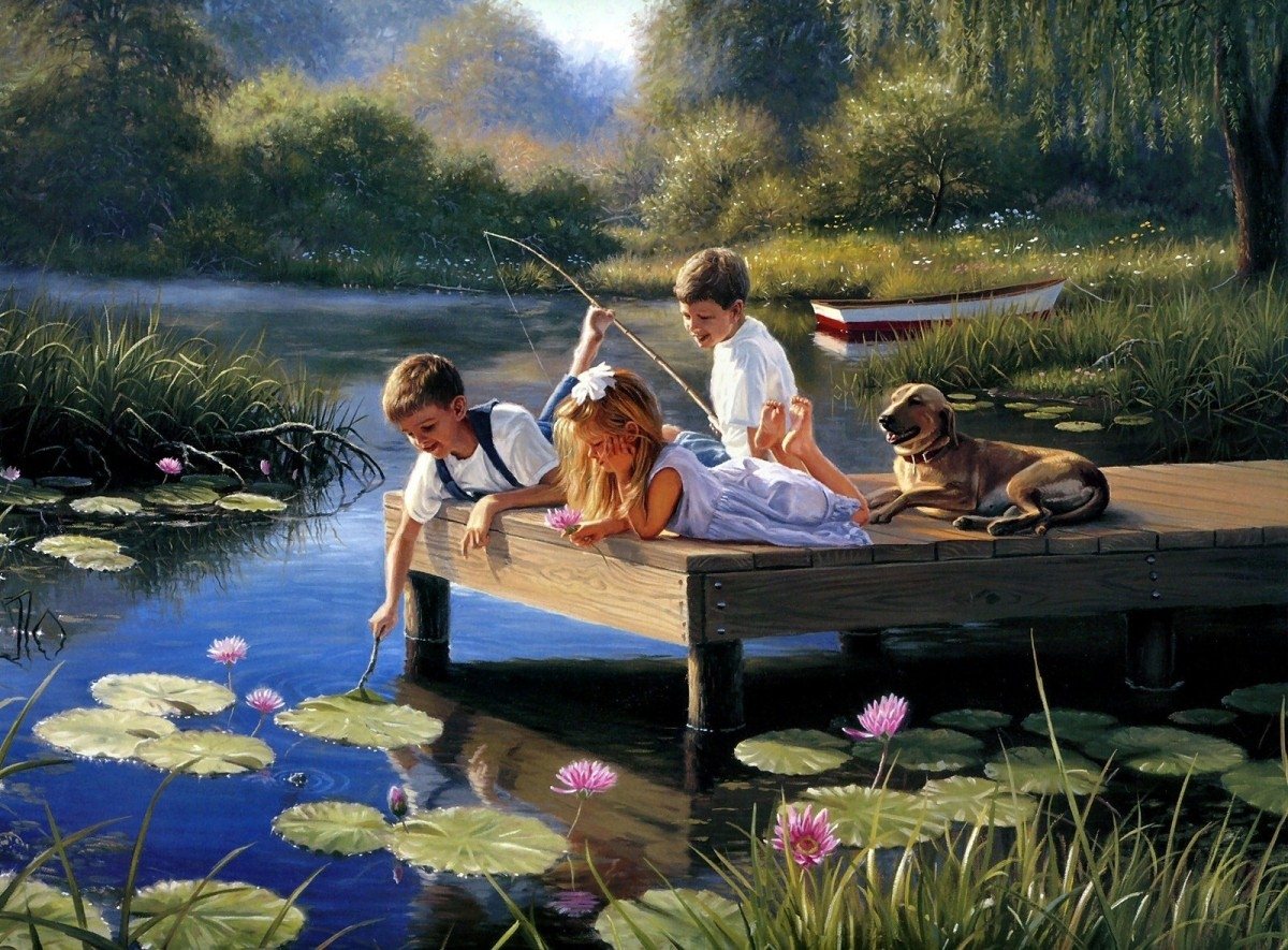 На пруду любили. Художник Mark Keathley деревенская жизнь картина.