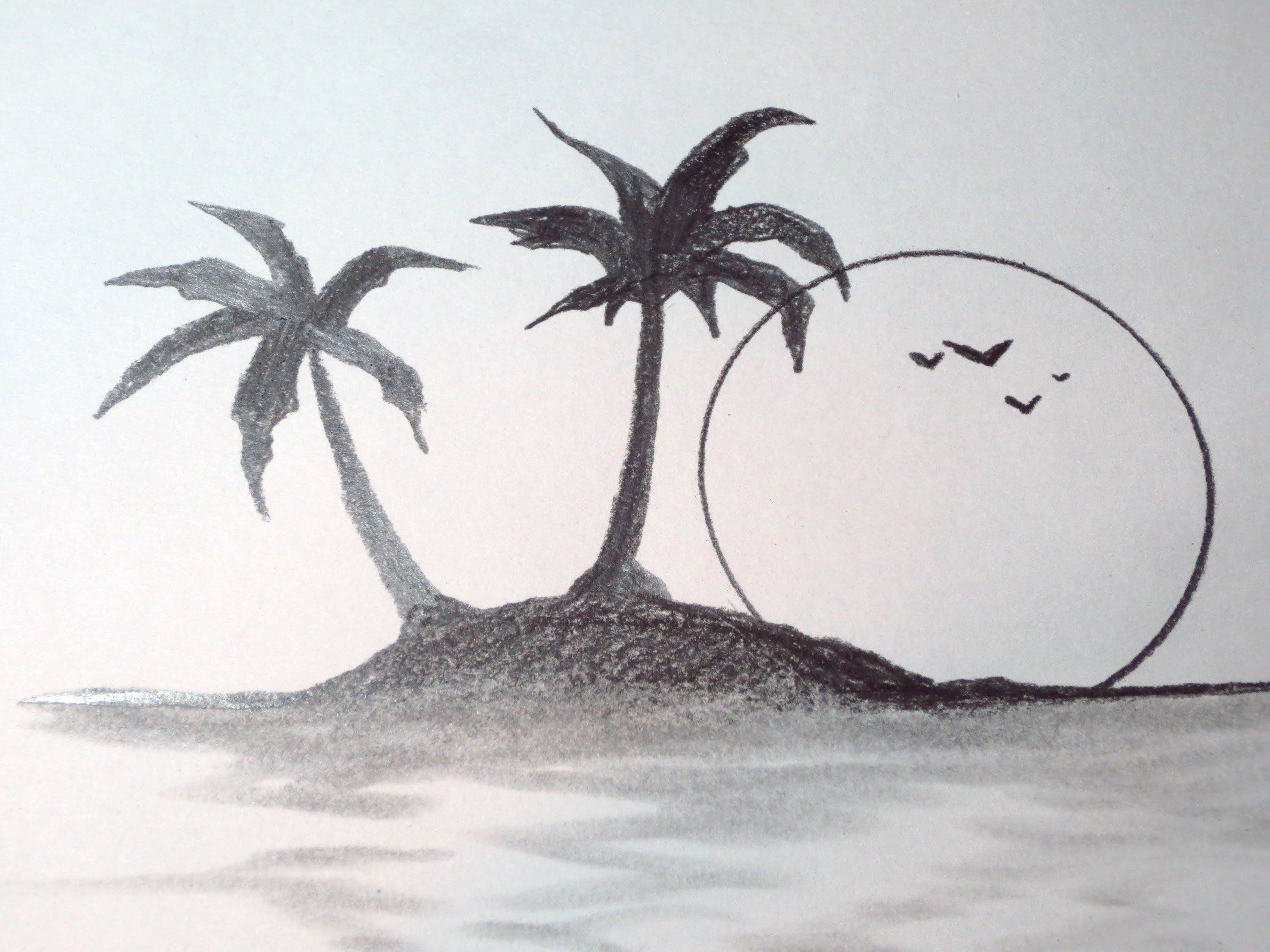 Рисунок пляж и море карандашом