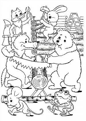 Иллюстрация к сказке зимовье зверей раскраска