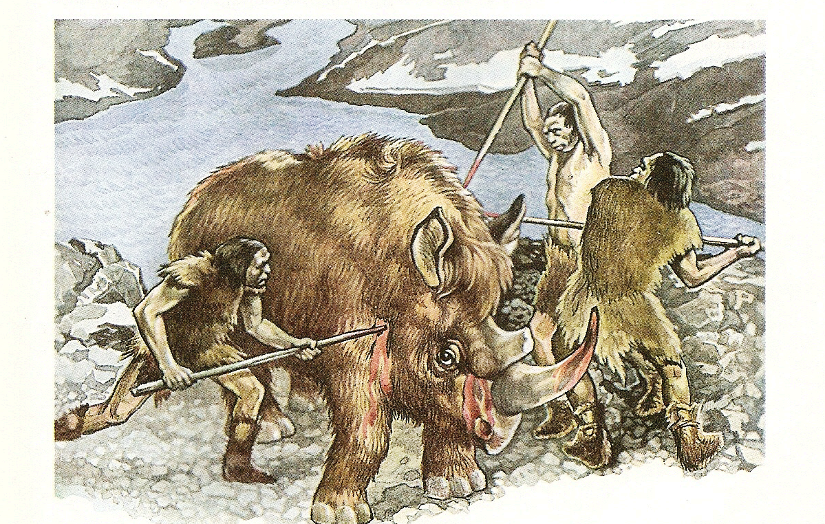 Первобытные дни. Охота на шерстистого носорога. Охота древних людей. Занятия первобытных людей. Охота древнего человека.