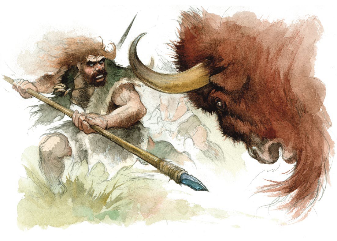 Первобытно дикий. Неандерталец" Emmanuel Roudier.. Охота первобытных людей. Первобытные существа. Древние охотники на Мамонтов.