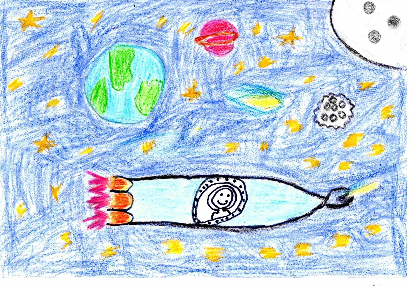 Рисунок ко дню космонавтики 3 класс красками. Рисунок ко Дню космонавтики. Рисунки на тему космос для детей. Рисование для детей космос. Детский рисунок на тему космос.