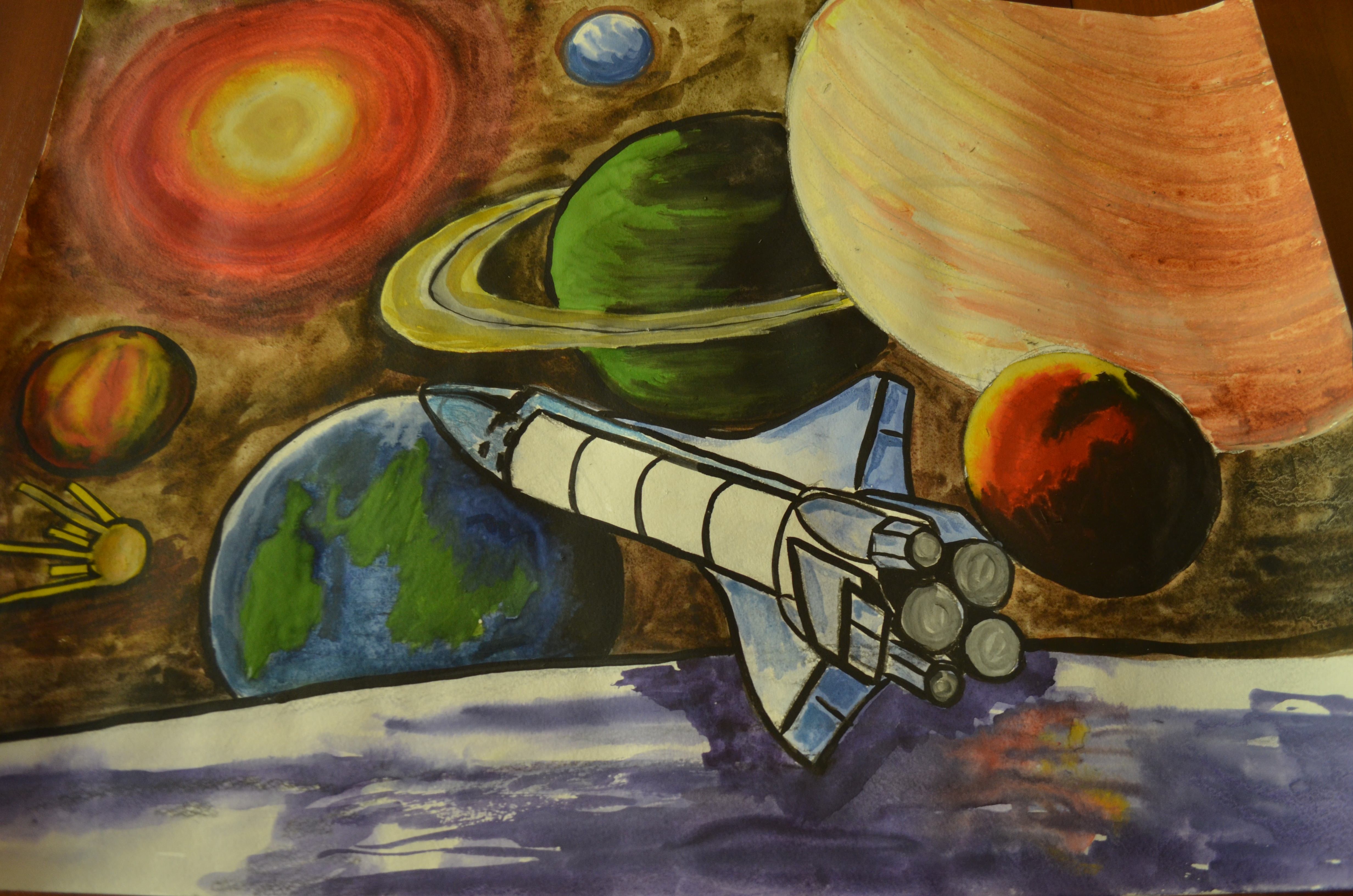 Рисунок ко дню космонавтики 8 класс. Рисунок на тему космос. Детские рисунки на тему космос. Рисунок на тему космонавтики. Рисунки о космосе для школьников.
