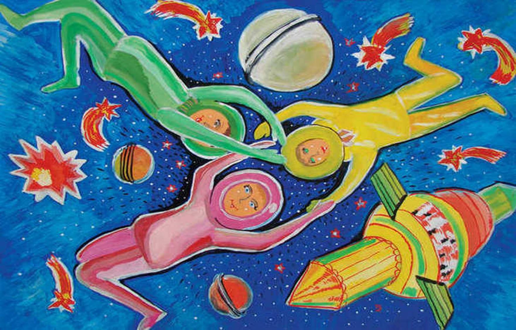 Рисунок космос 7 лет. Детские рисунки про космос. Рисунок на космическую тему. Детские рисунки на тему космос. Композиция на тему космос.
