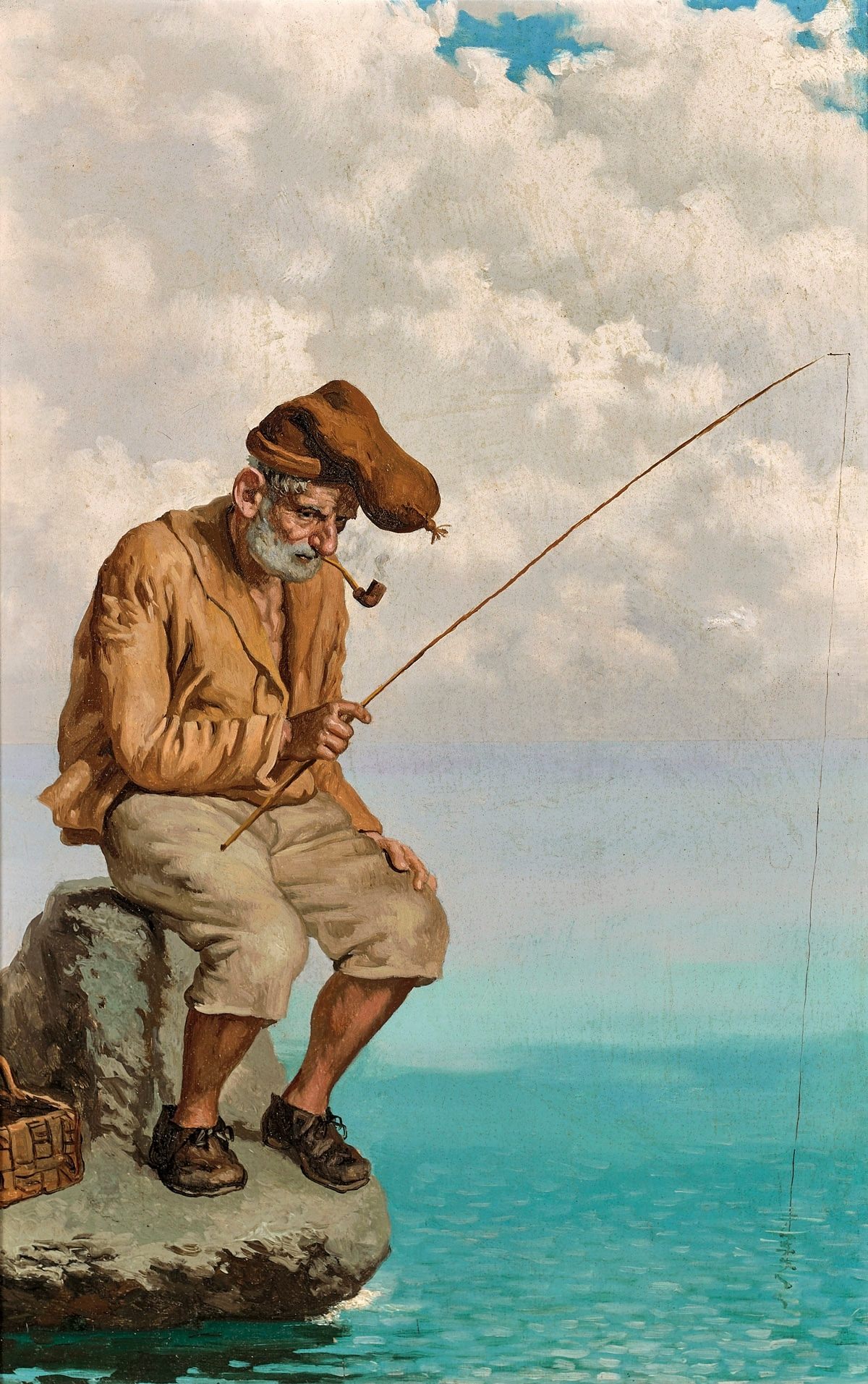 рыбак на берегу с удочкой картинки