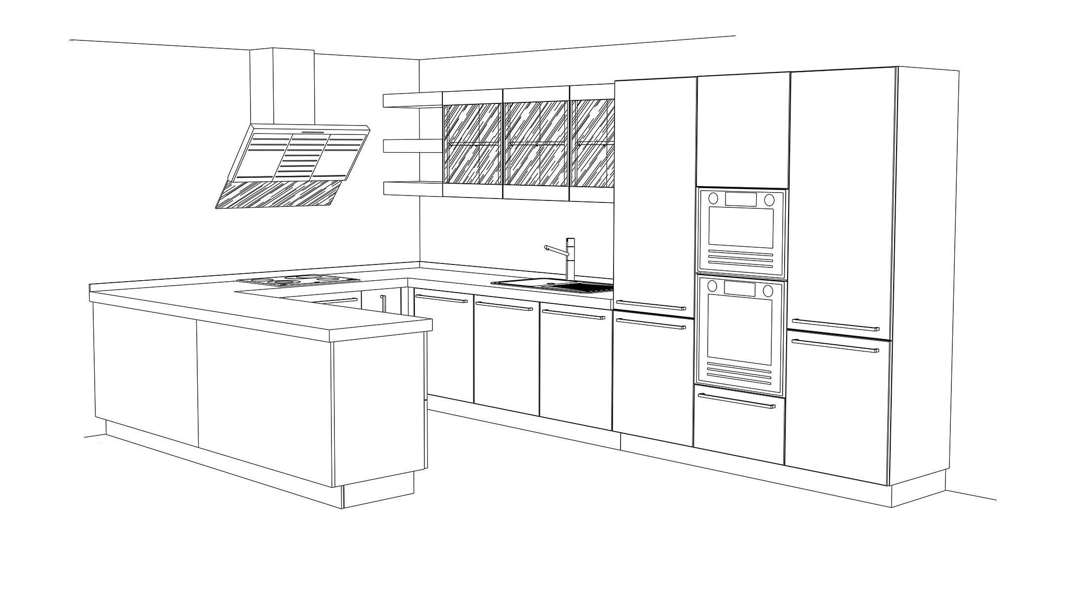Проект кухни нарисованный