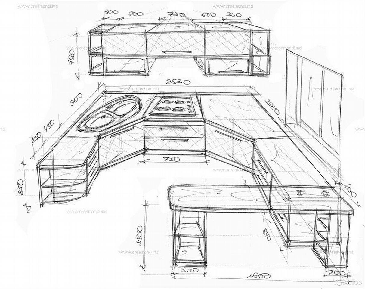 Эскиз п образной кухни