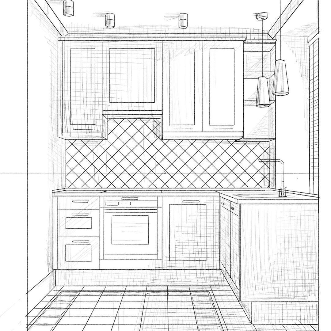 Перспектива кухня рисунок