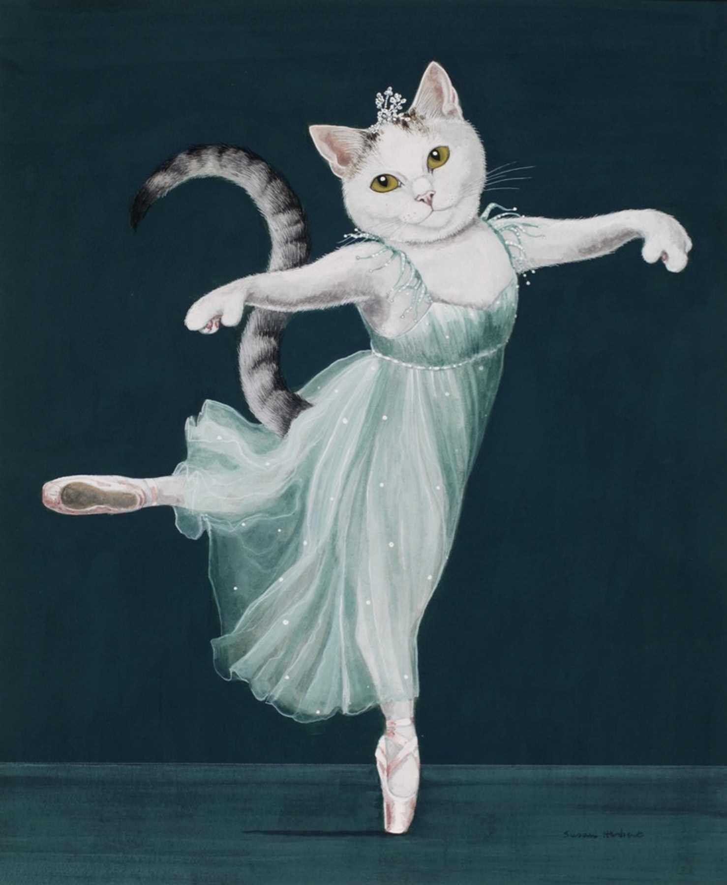 Кошечка в платье. Кошки в балете Сьюзан Герберт. Сьюзан Герберт кошки танцовщицы. Сьюзен Херберт художник. Кошка балерина.