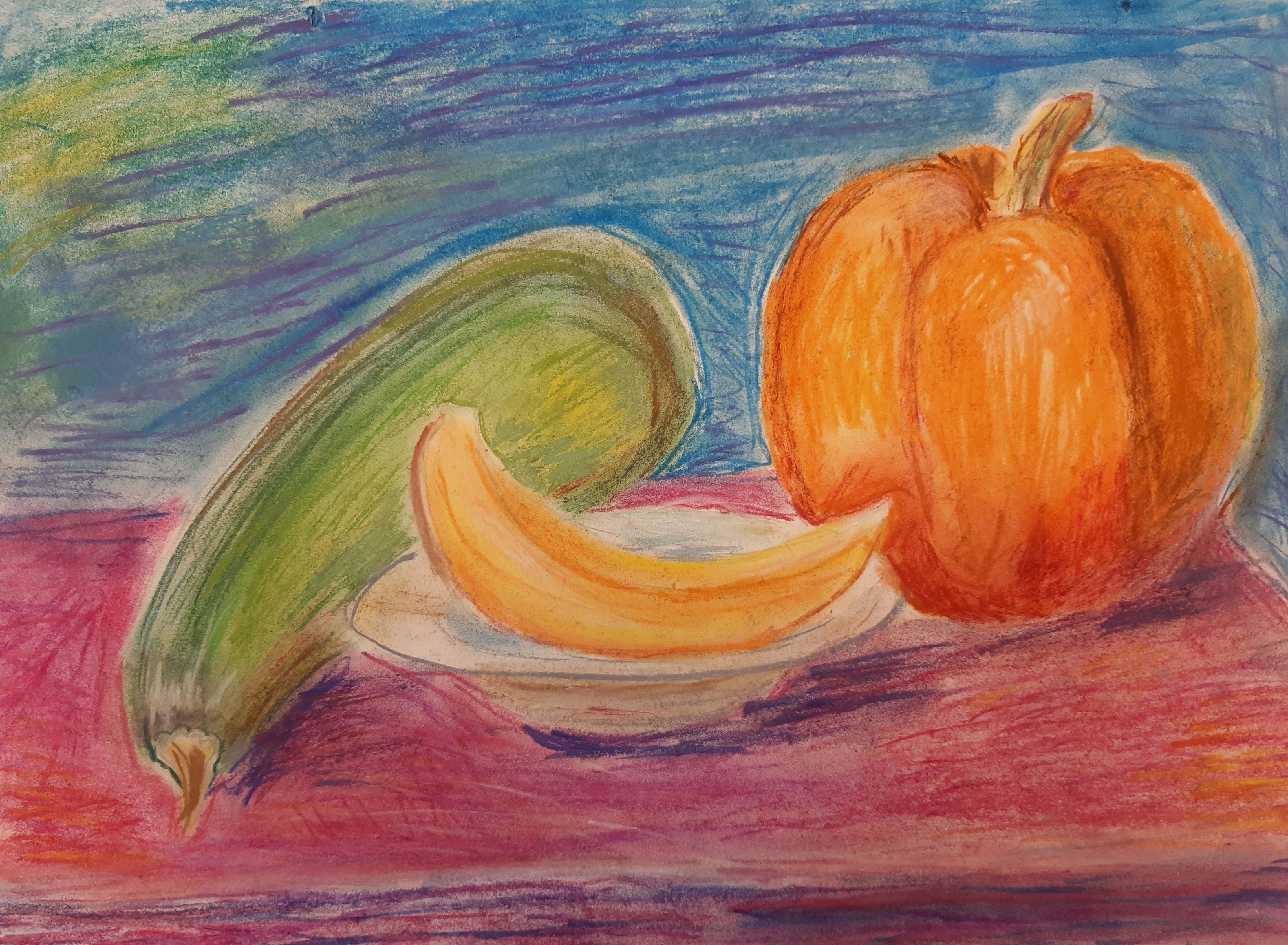 Тыквой кабачком свеклой. Рисование натюрморта из овощей. Натюрморт овощи для детей. Рисование пастель натюрморт. Овощи пастелью.