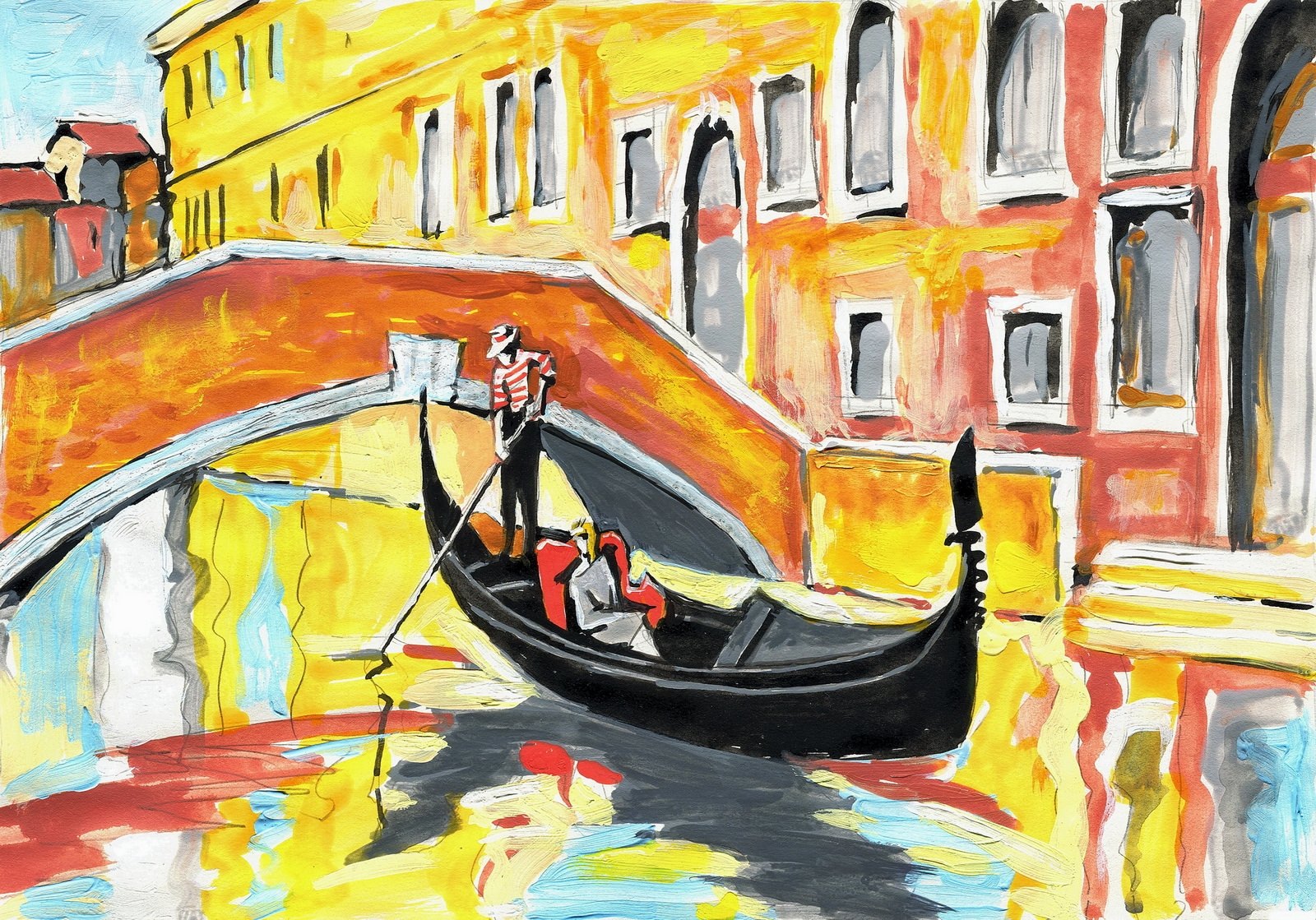 Нарисовать уголок венеции с домами каналами и гондолами 3 класс детский рисунок