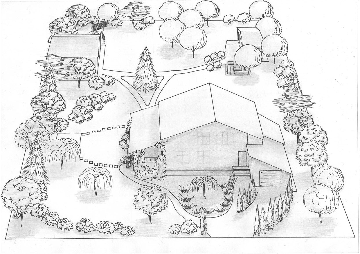 Дом с садом рисунок карандашом 7 класс