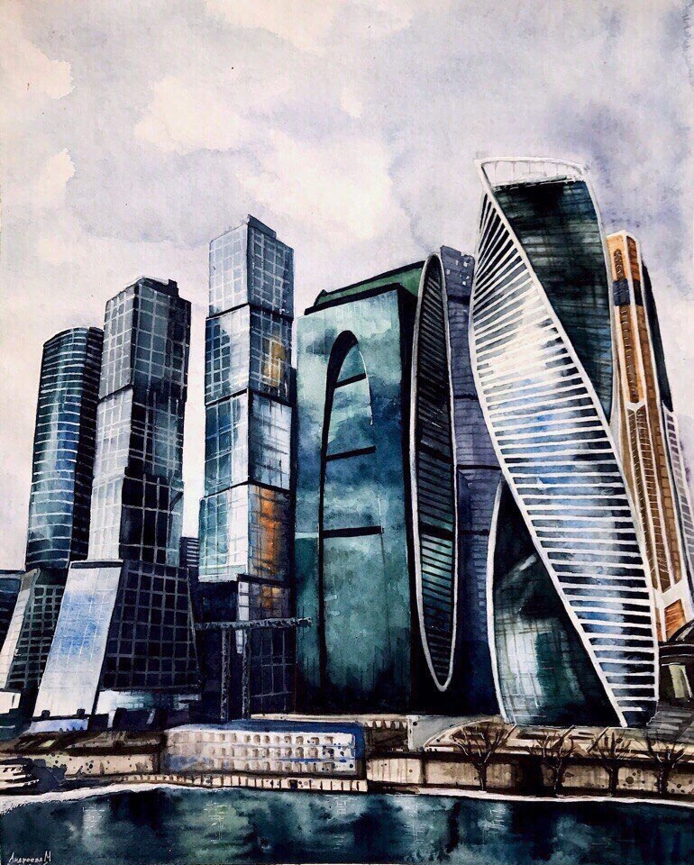 Рисунок москов сити карандашом