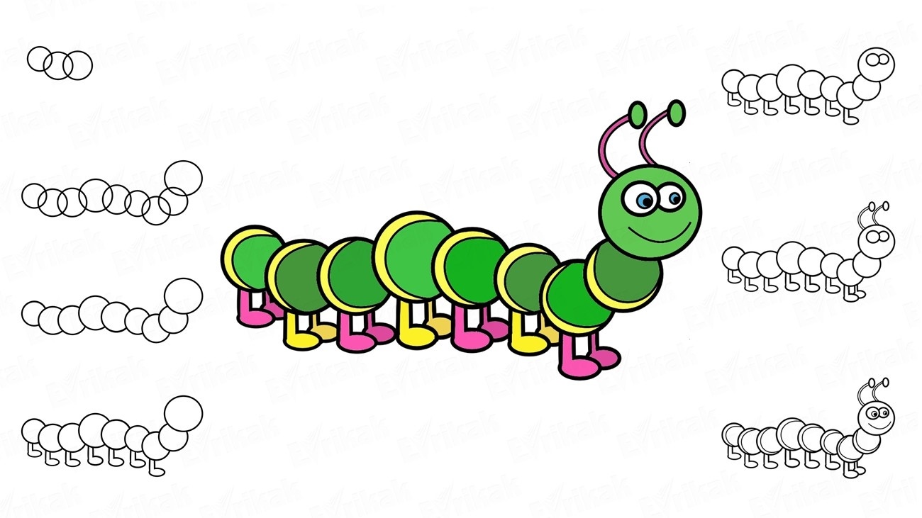 Рисуем гусеницу поэтапно для детей