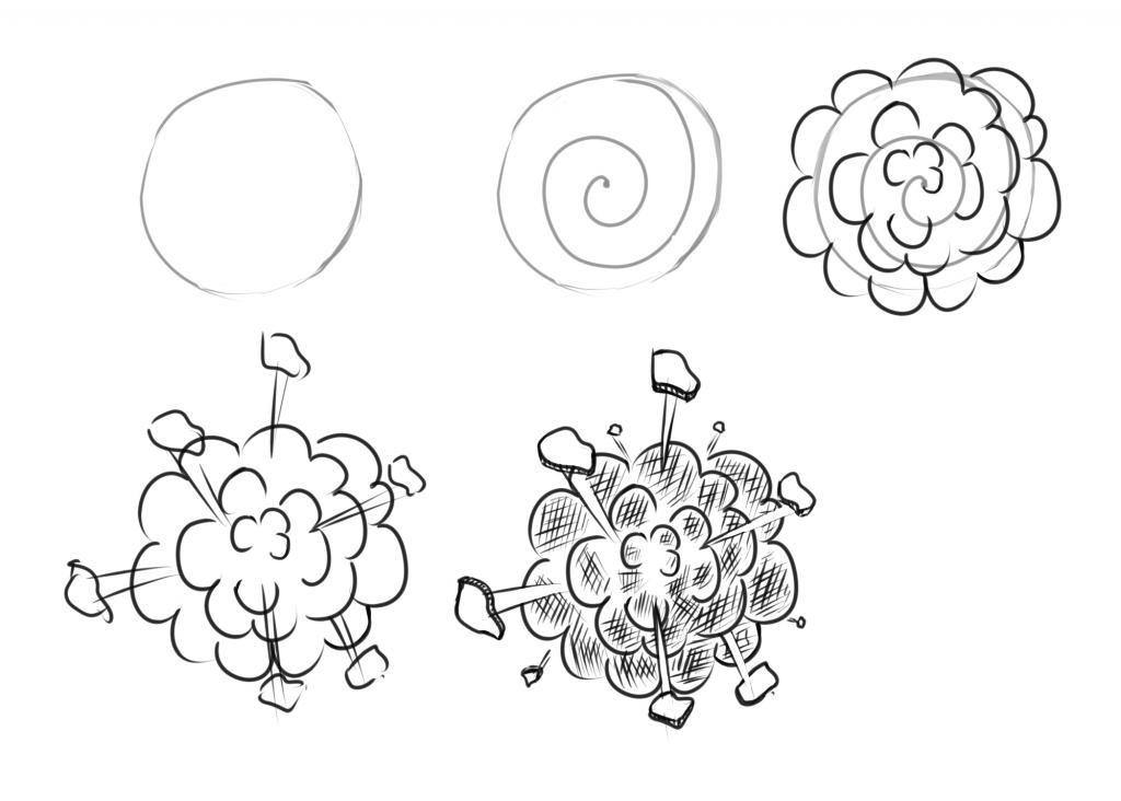 Взрыв рисунок карандашом легко