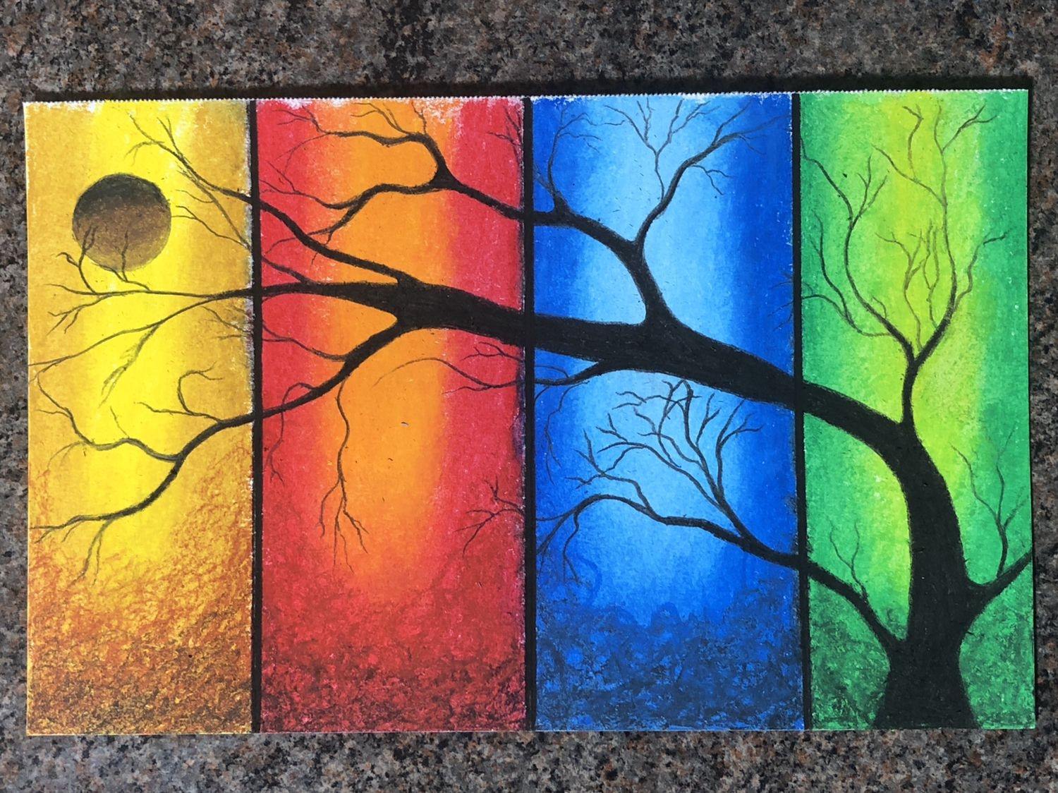 Рисование 4 времени года. Дерево рисунок красками. Времена года красками. Четыре времени года в одной картине. Картина 4 времени года