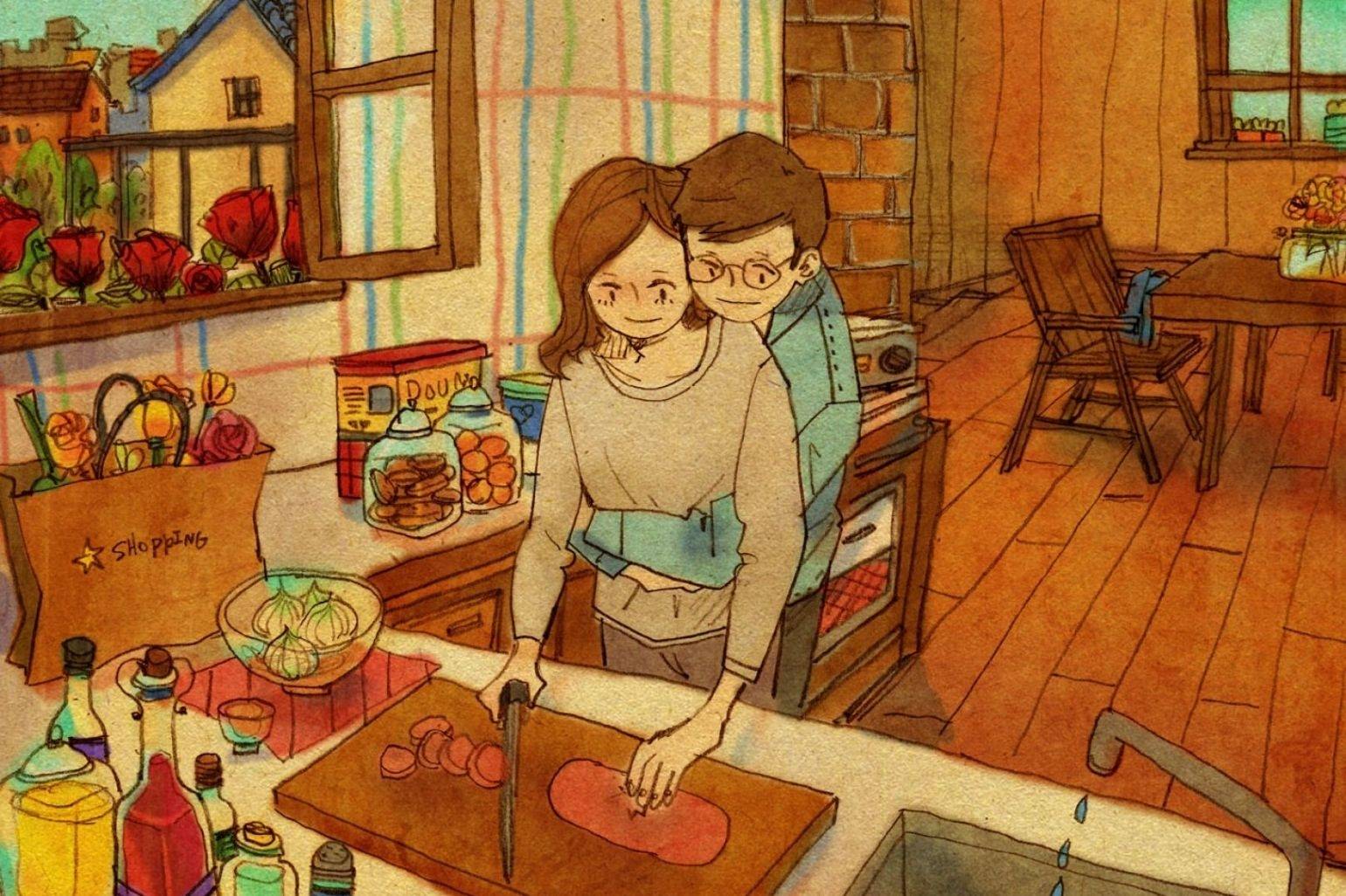 Жить вместе книга. Корейская художница puuung. Уютные рисунки. Уютные милые иллюстрации. Душевные и уютные иллюстрации.