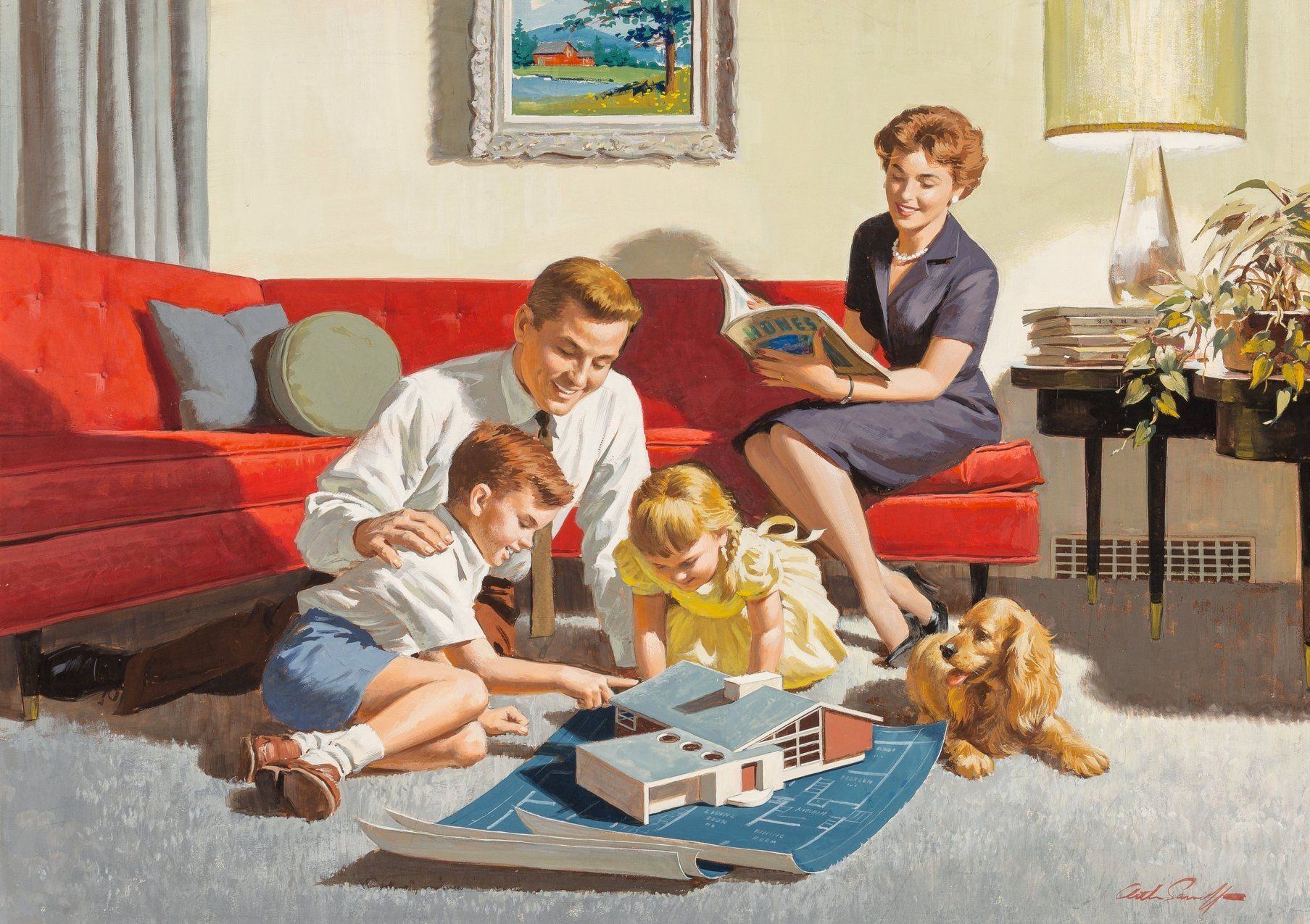 Семейная живопись. Художник Артур Сарнофф дети. Arthur Sarnoff. Художник-иллюстратор Arthur Saron Sarnoff семья (Артур Сарнофф). Сюжетные картины.