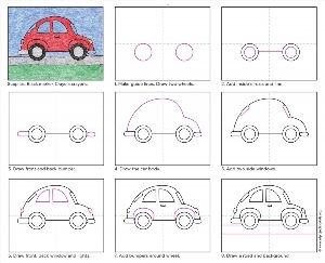 Этапы рисования машины для детей